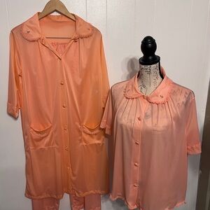 Vintage Henson Kickernick Women's SZ 38 LG Three Pc.Pajama Set Bottom Top Robe